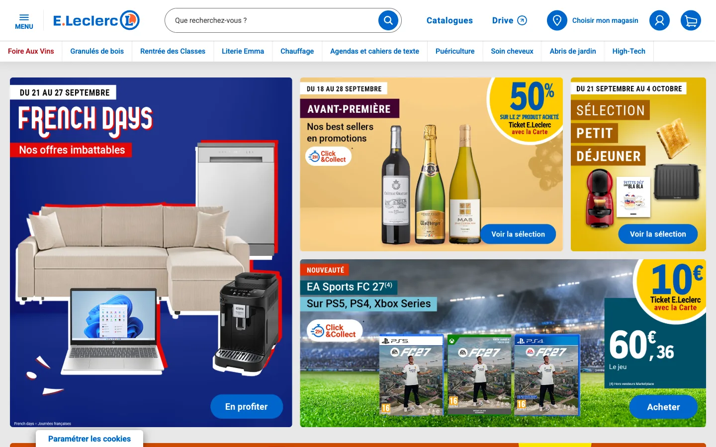 Page d’accueil du site e.leclerc