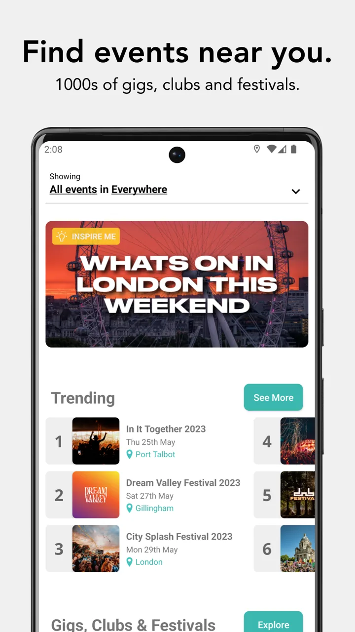 Capture d’écran de l’application Skiddle