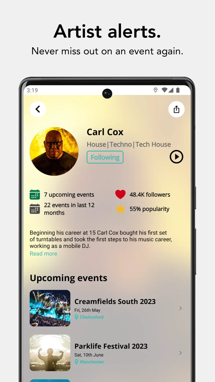 Capture d’écran de l’application Skiddle