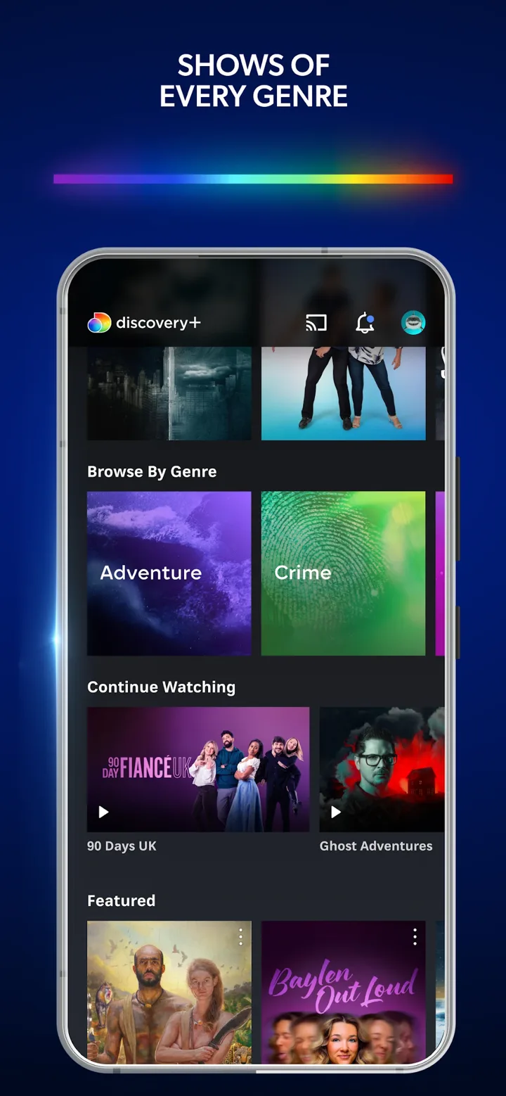 Capture d’écran de l’application discovery+